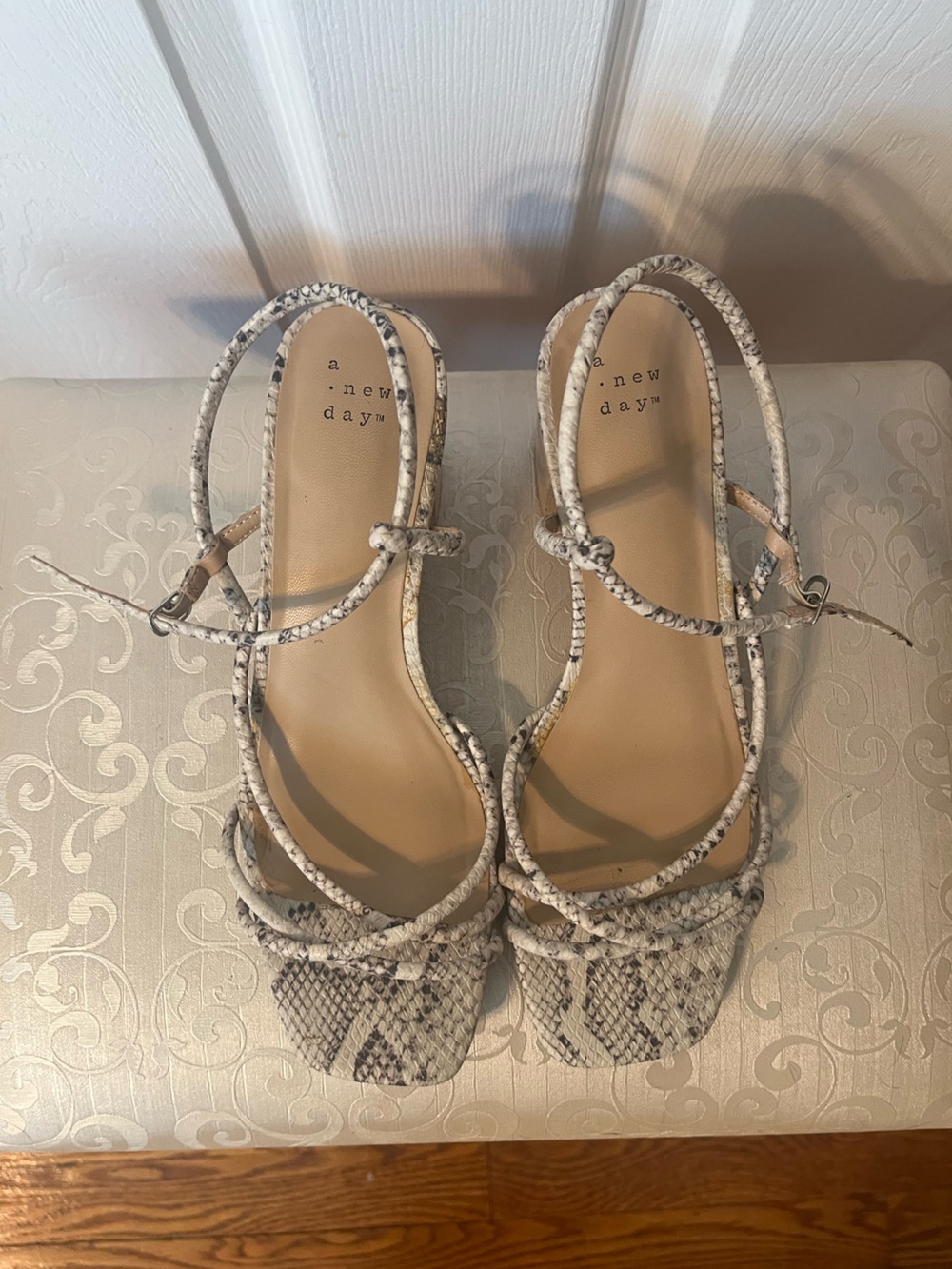 a new day White Snake-Print Lace-Up Sandals